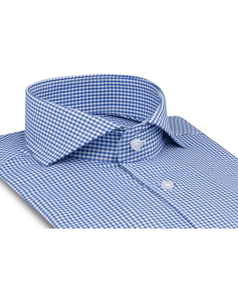 XOOS Chemise homme à carreaux vichy bleus et col Full Spread (Double Retors)