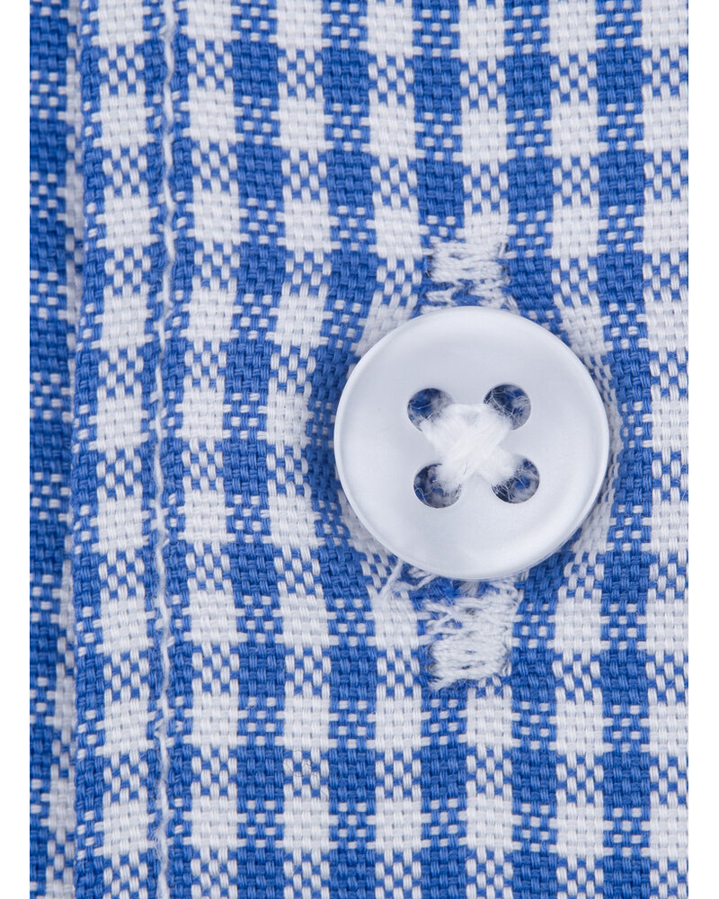 XOOS Men's blue gingham check shirt with full spread collar (Double Twisted)