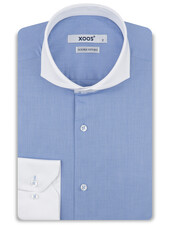 XOOS Chemise homme financière bleue et Col Full Spread (Double Retors)