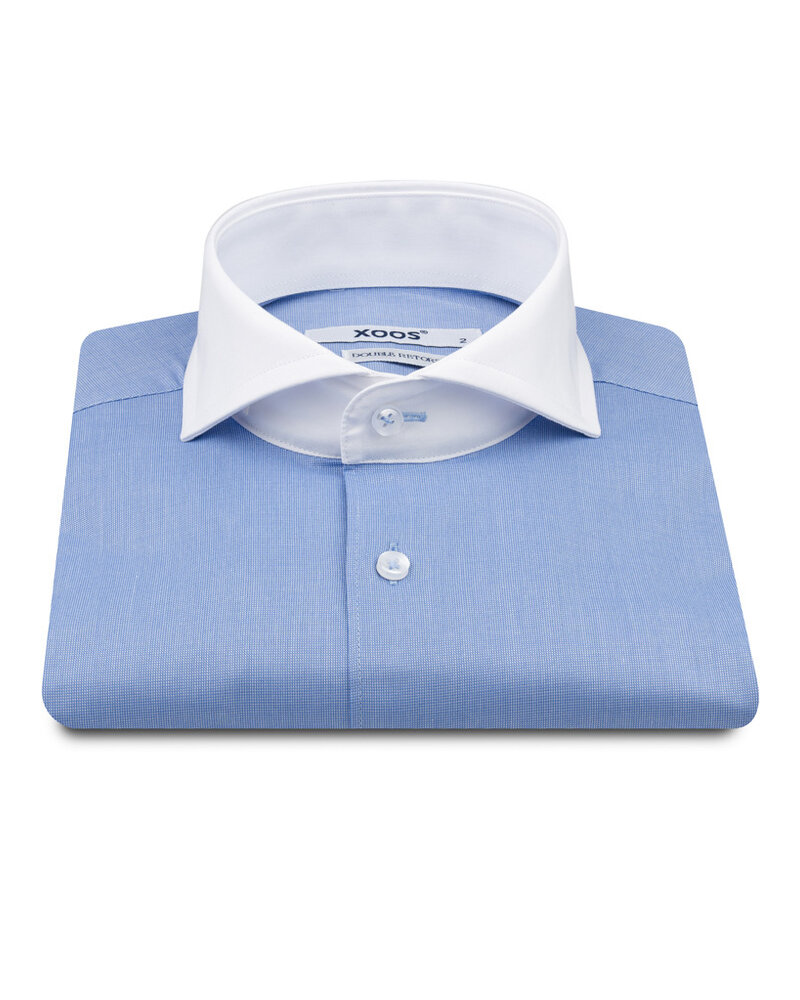XOOS Men's blue fiancial shirt with full spread collar (Double Twisted)