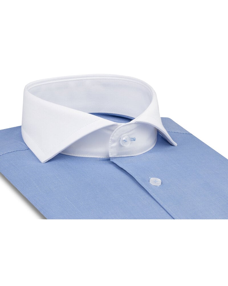XOOS Chemise homme financière bleue et Col Full Spread (Double Retors)