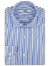 XOOS Chemise homme à rayures bleues et col Italien (Double Retors)
