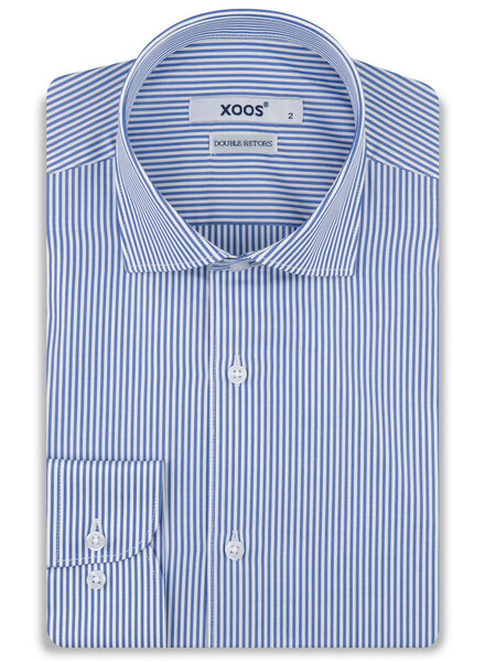 XOOS Chemise homme à rayures bleues et col Italien (Double Retors)