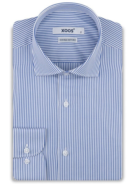 XOOS Men's blue striped shirt with Italian collar (Double Twisted)