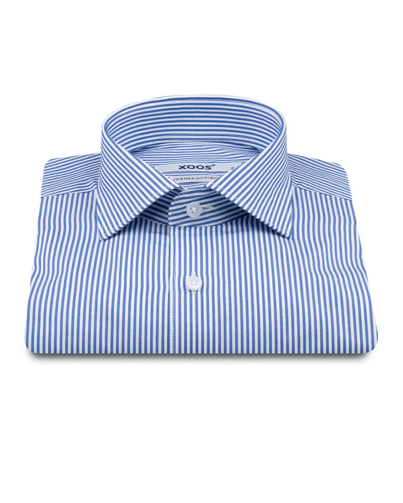 XOOS Chemise homme à rayures bleues et col Italien (Double Retors)