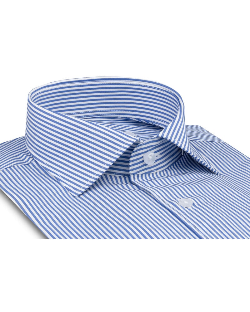 XOOS Chemise homme à rayures bleues et col Italien (Double Retors)