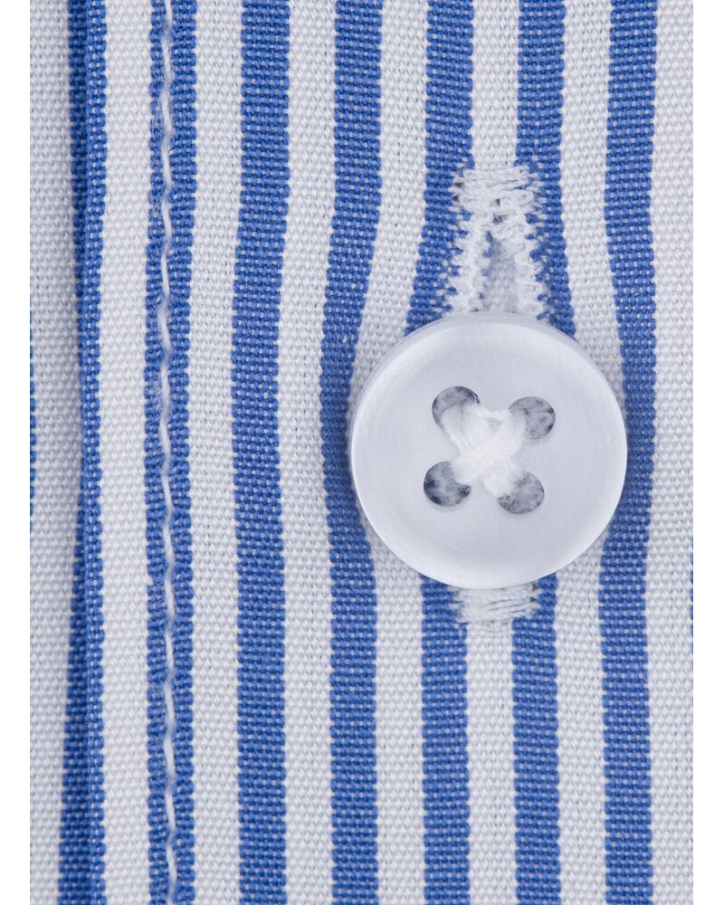 XOOS Chemise homme à rayures bleues et col Italien (Double Retors)