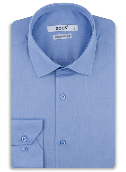 XOOS Chemise homme en fil-a-fil bleu (Double Retors)