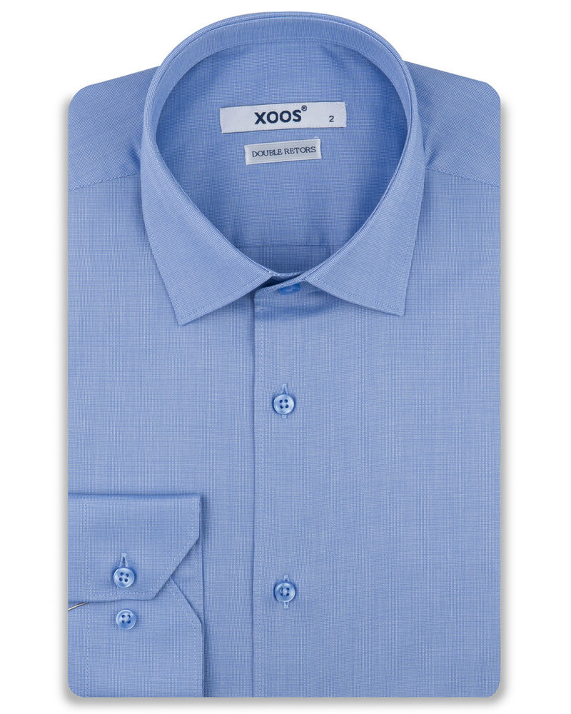 XOOS Chemise homme en fil-a-fil bleu (Double Retors)