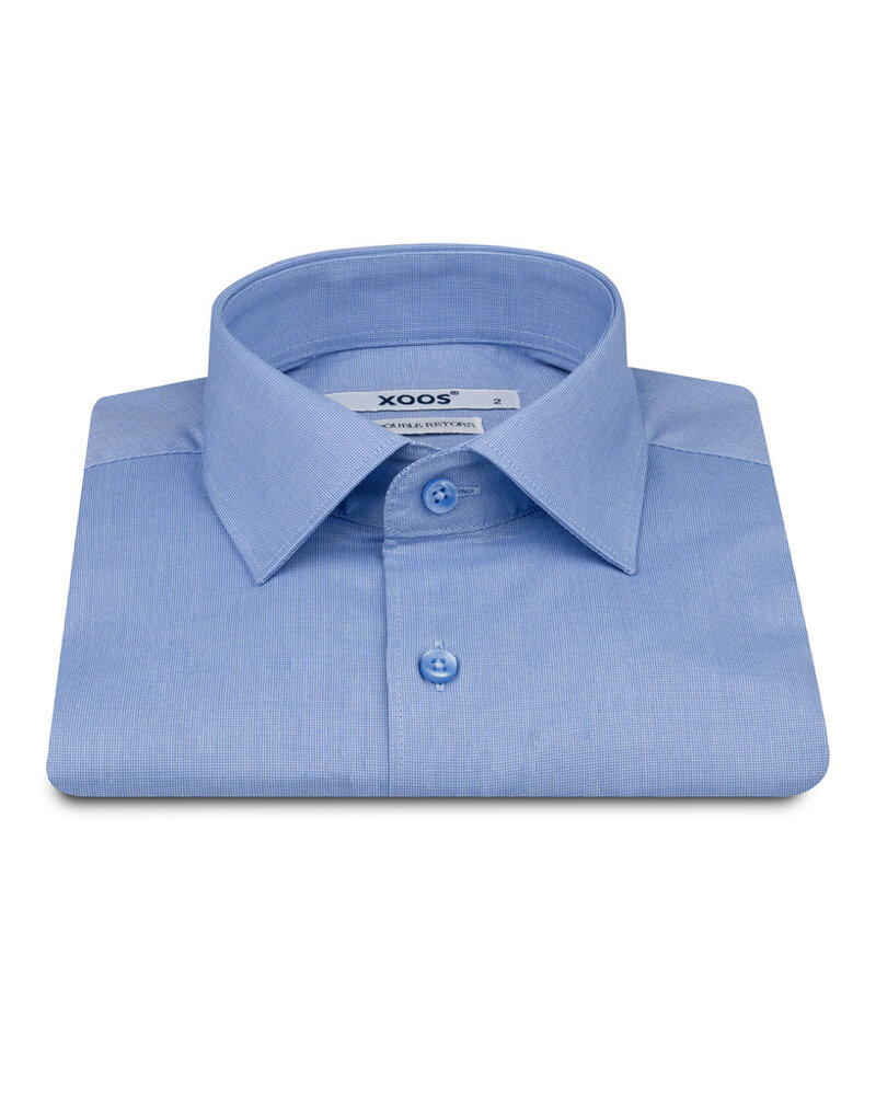 XOOS Chemise homme en fil-a-fil bleu (Double Retors)