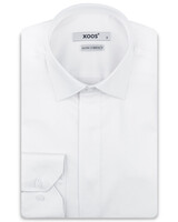 XOOS Chemise homme en coton satiné blanc et gorge cachée