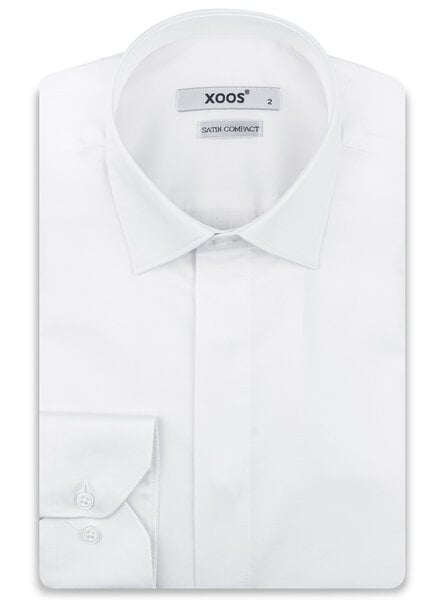 XOOS Men's white Sateen cotton dress shirt with hidden placket