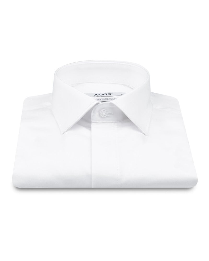 XOOS Men's white Sateen cotton dress shirt with hidden placket