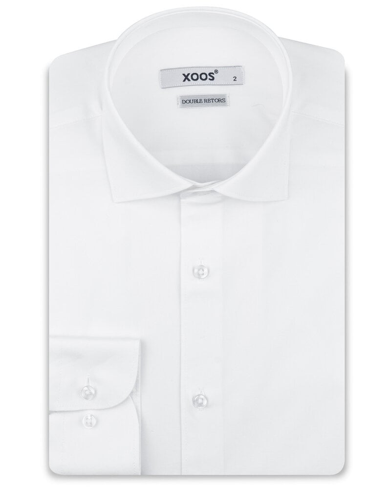 XOOS Men’s white essential dress shirt with Cutaway collar (Double Twisted)
