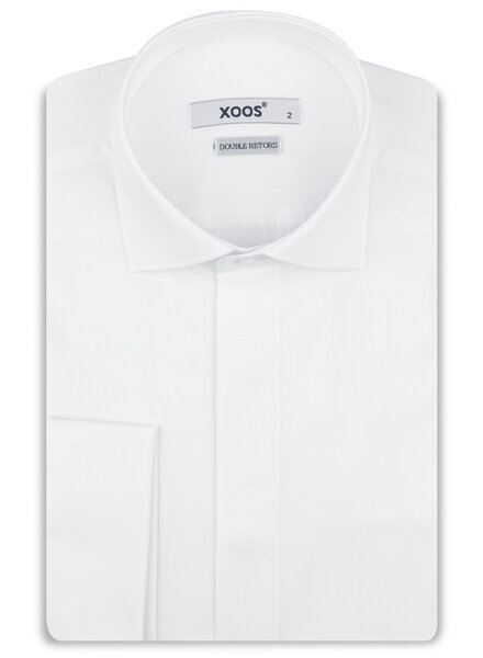 XOOS Chemise homme blanche à poignets mousquetaire et gorge cachée (Double Retors)