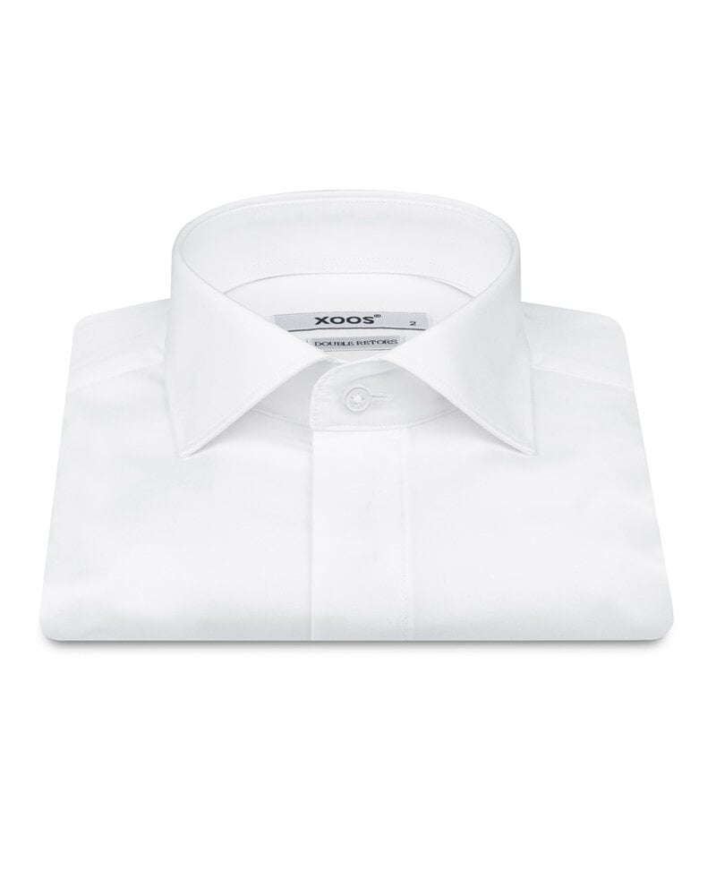 XOOS Chemise homme blanche à poignets mousquetaire et gorge cachée (Double Retors)