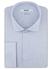 XOOS Men's blue woven cotton shirt with French cuffs (Double Twisted)