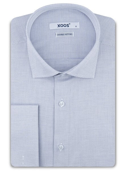XOOS Men's blue woven cotton shirt with French cuffs (Double Twisted)
