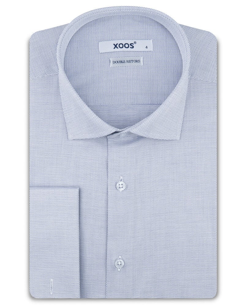 XOOS Men's blue woven cotton shirt with French cuffs (Double Twisted)