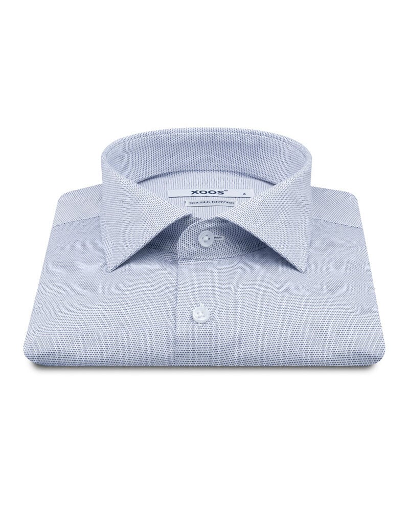 XOOS Chemise homme bleue en coton tissé et poignets mousquetaire (Double Retors)