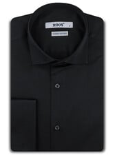 XOOS Chemise homme en Twill noir et poignets mousquetaire (Double Retors)