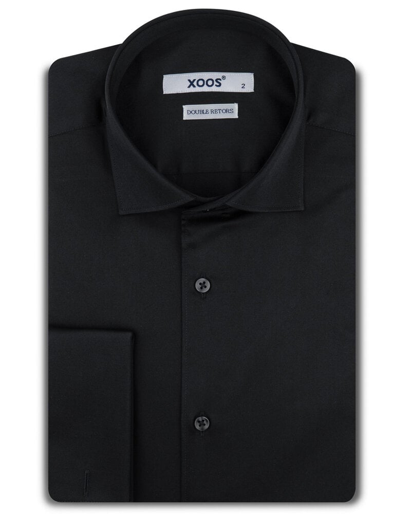 XOOS Men's black twill shirt with French cuffs (Double Twisted)