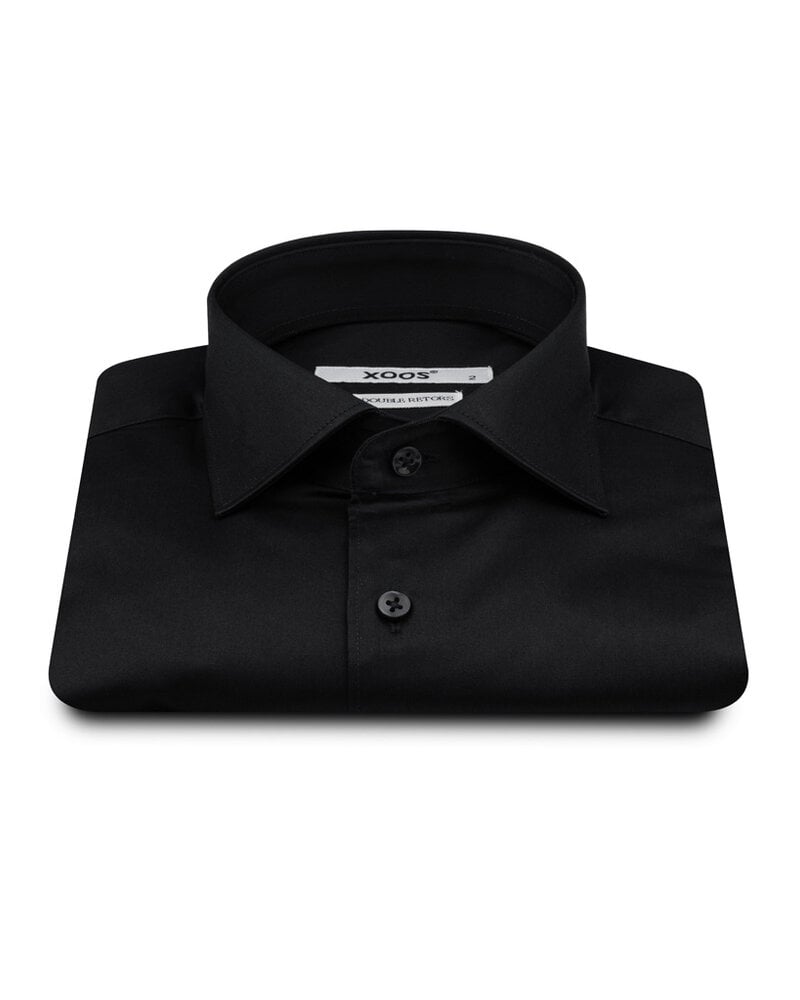 XOOS Chemise homme en Twill noir et poignets mousquetaire (Double Retors)