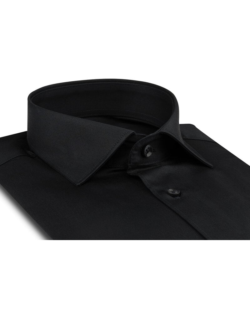 XOOS Chemise homme en Twill noir et poignets mousquetaire (Double Retors)