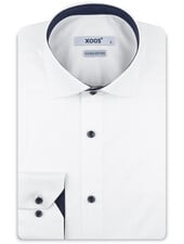 XOOS Chemise homme blanche doublure à micro pois marine (Double Retors)
