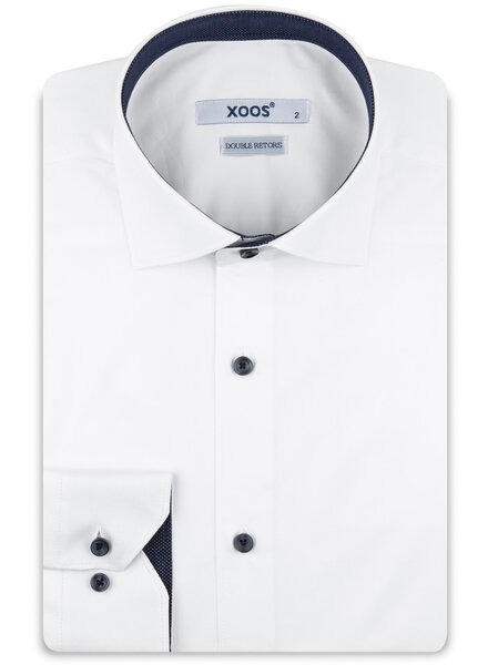 XOOS Chemise homme blanche doublure à micro pois marine (Double Retors)