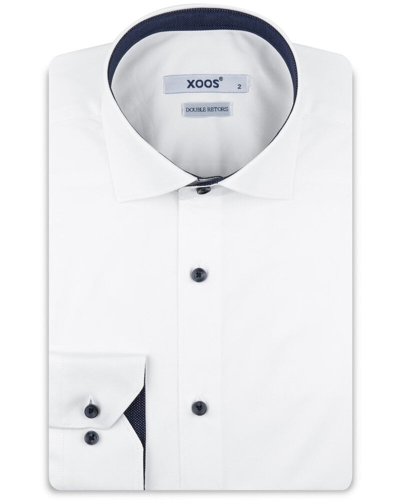 XOOS Men's white shirt with navy micro-dot lining (Double Twisted)