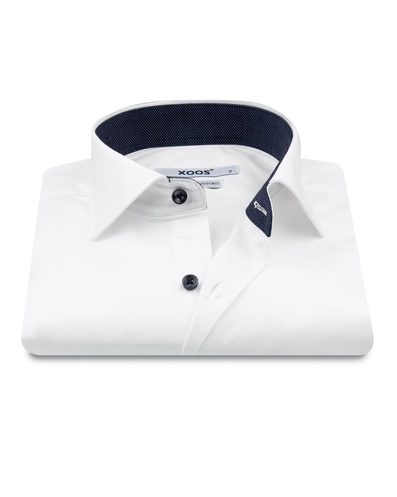 XOOS Men's white shirt with navy micro-dot lining (Double Twisted)