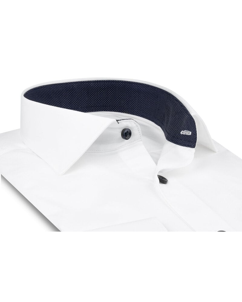 XOOS Men's white shirt with navy micro-dot lining (Double Twisted)