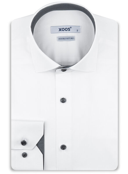 XOOS Chemise homme blanche doublure à micro pois gris (Double Retors)