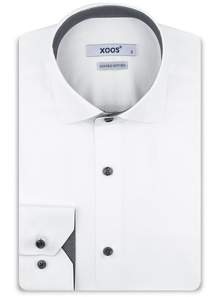 XOOS Men's white shirt with grey micro-dot lining (Double Twisted)