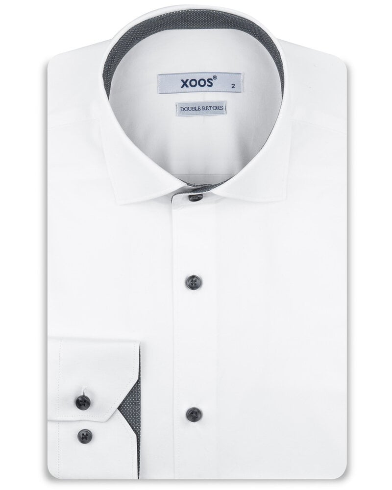 XOOS Men's white shirt with grey micro-dot lining (Double Twisted)