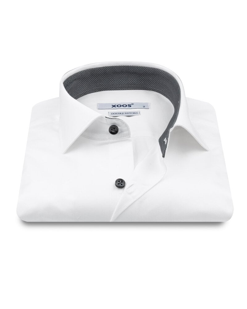 XOOS Men's white shirt with grey micro-dot lining (Double Twisted)