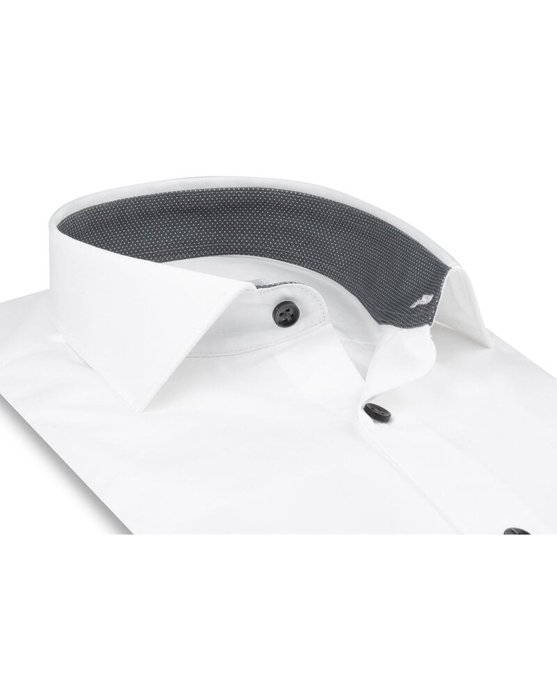 XOOS Chemise homme blanche doublure à micro pois gris (Double Retors)