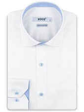 XOOS Men's white shirt with sky blue micro-dot lining (Double Twisted)