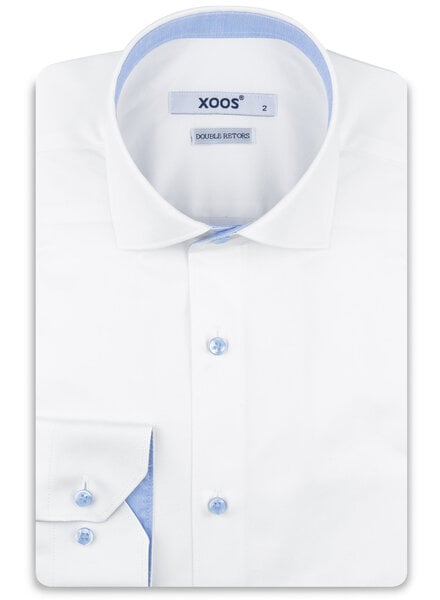 XOOS Men's white shirt with sky blue micro-dot lining (Double Twisted)