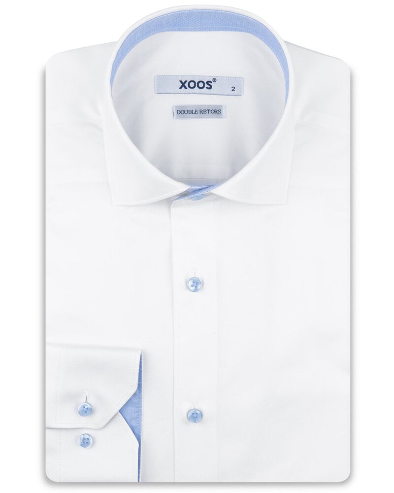 XOOS Chemise homme blanche doublure à micro pois ciel (Double Retors)