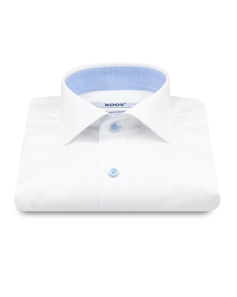 XOOS Men's white shirt with sky blue micro-dot lining (Double Twisted)