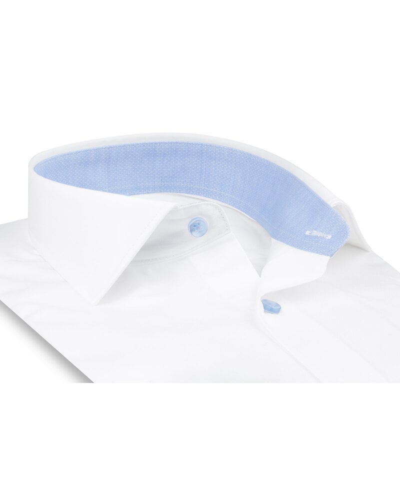 XOOS Men's white shirt with sky blue micro-dot lining (Double Twisted)