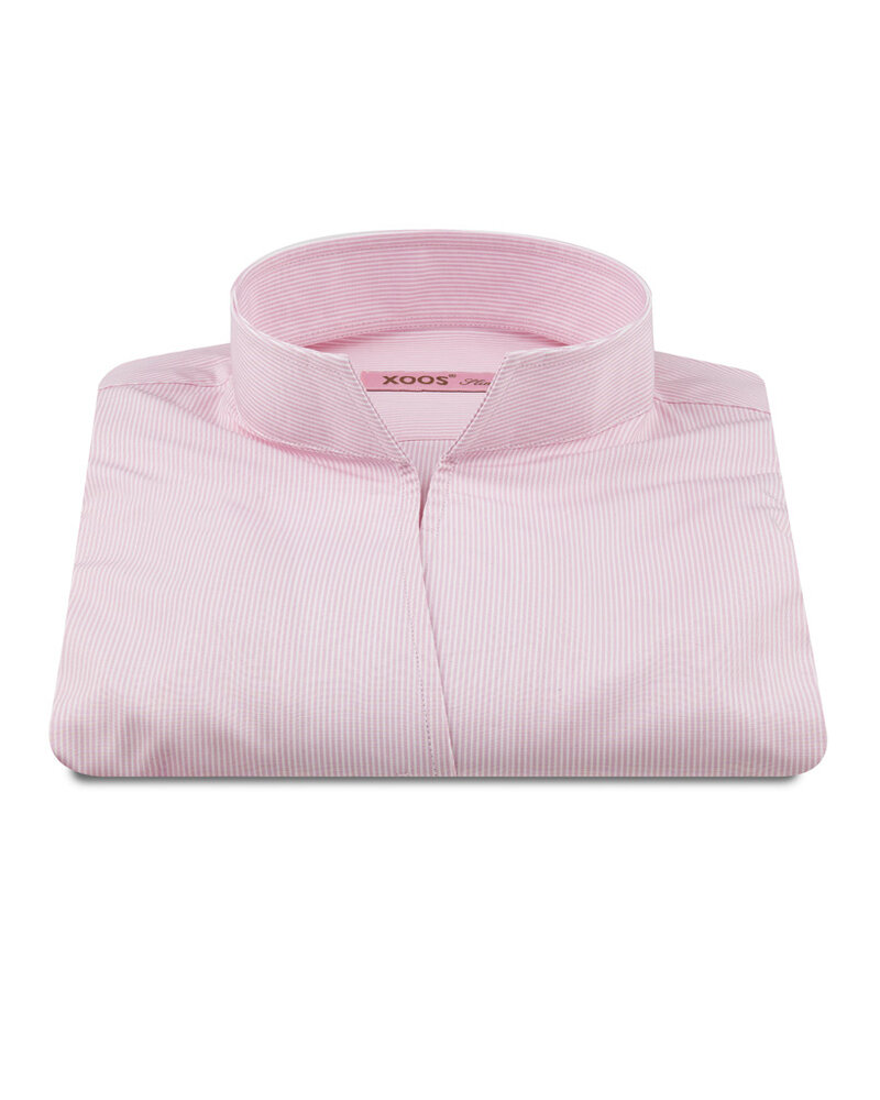 XOOS Women's pink blouse with fine stripes and open straight collar