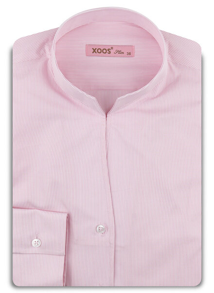 XOOS Chemisier femme rose à fines rayures et col droit ouvert