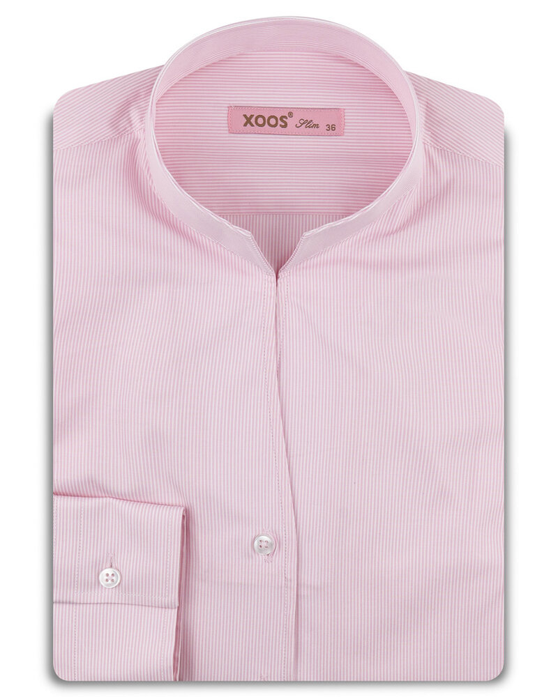 XOOS Women's pink blouse with fine stripes and open straight collar