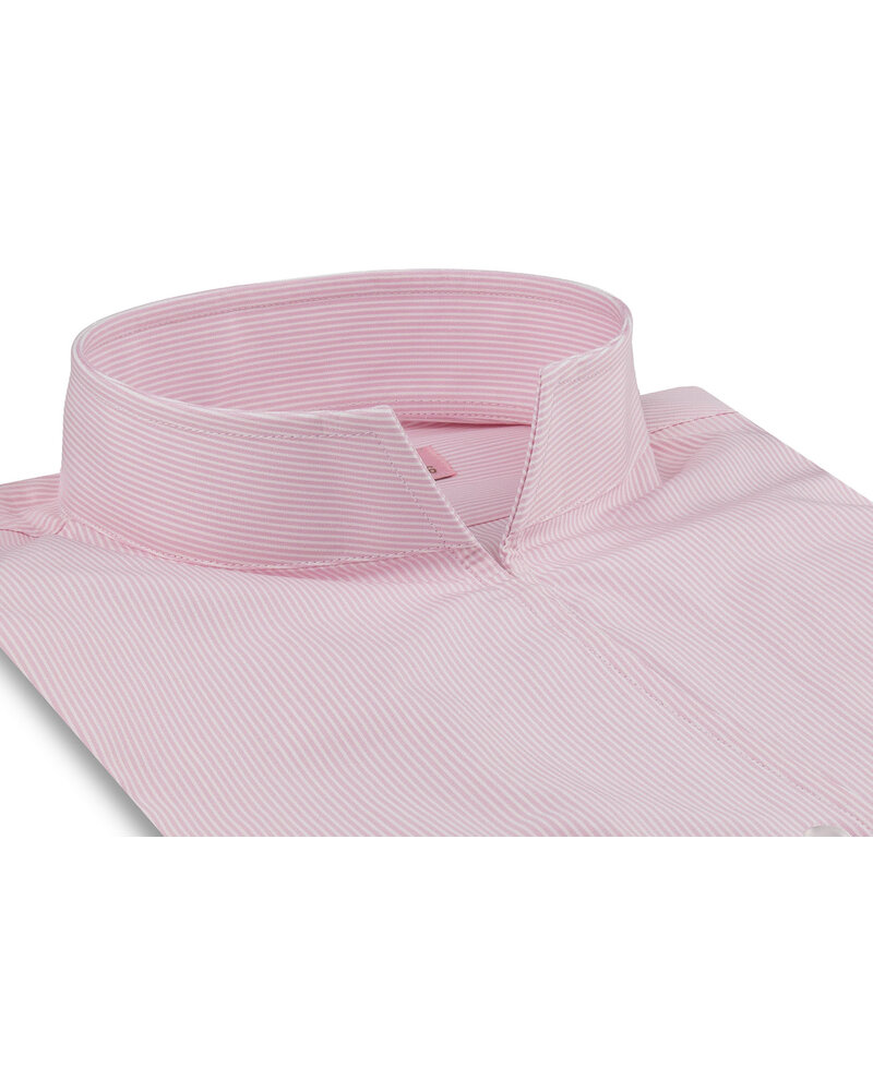 XOOS Women's pink blouse with fine stripes and open straight collar