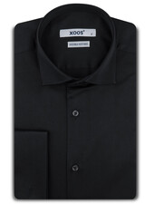 XOOS Chemise homme noire à poignets mousquetaire (Double Retors)