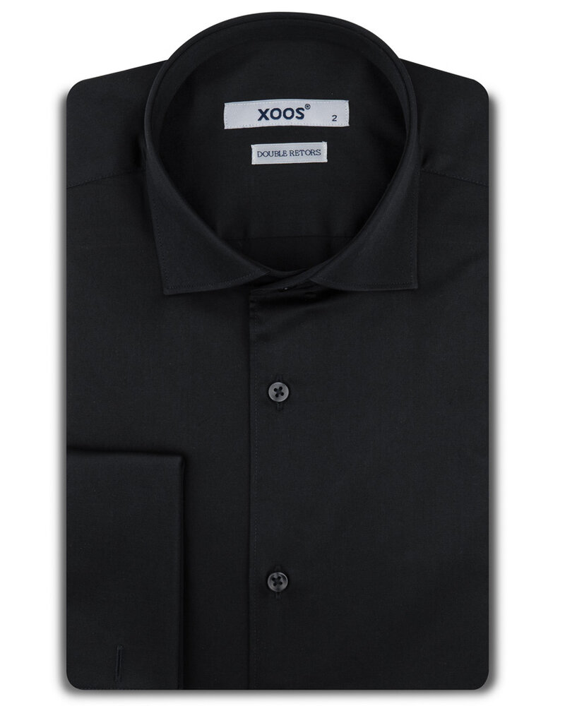 XOOS Chemise homme noire à poignets mousquetaire (Double Retors)