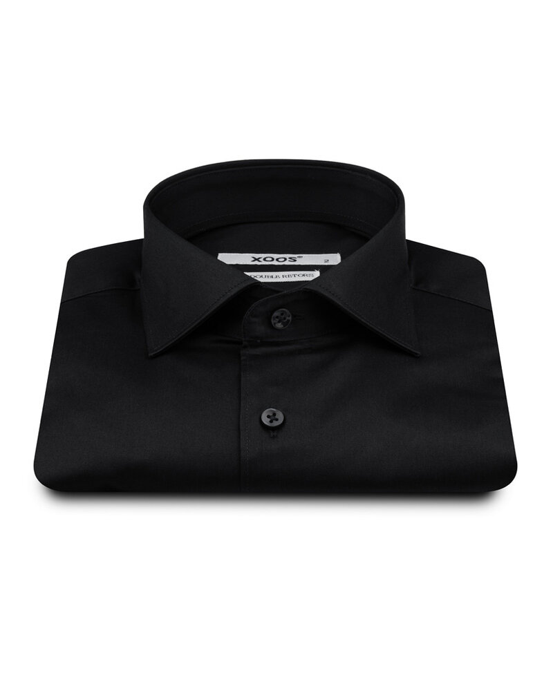 XOOS Chemise homme noire à poignets mousquetaire (Double Retors)